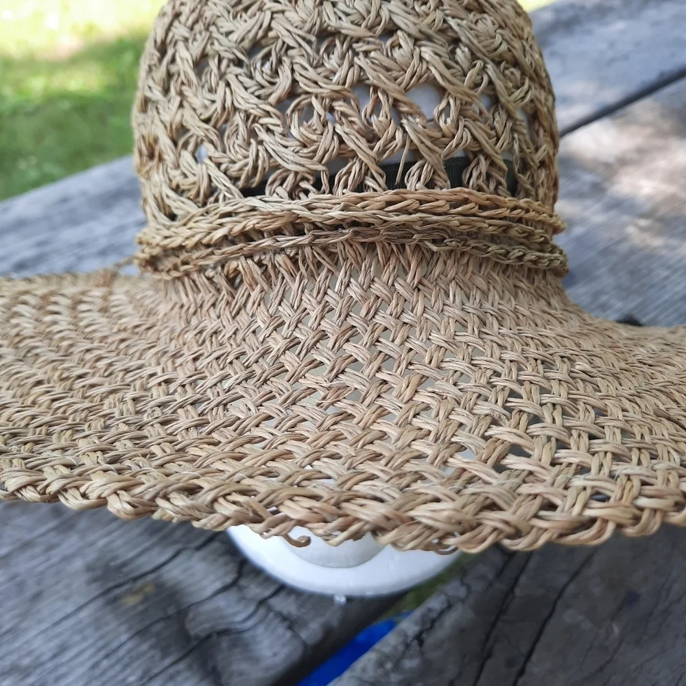 Scala Gal Woven Straw Hat Flower Detail Brim Natural Sun Hat Size 57cm